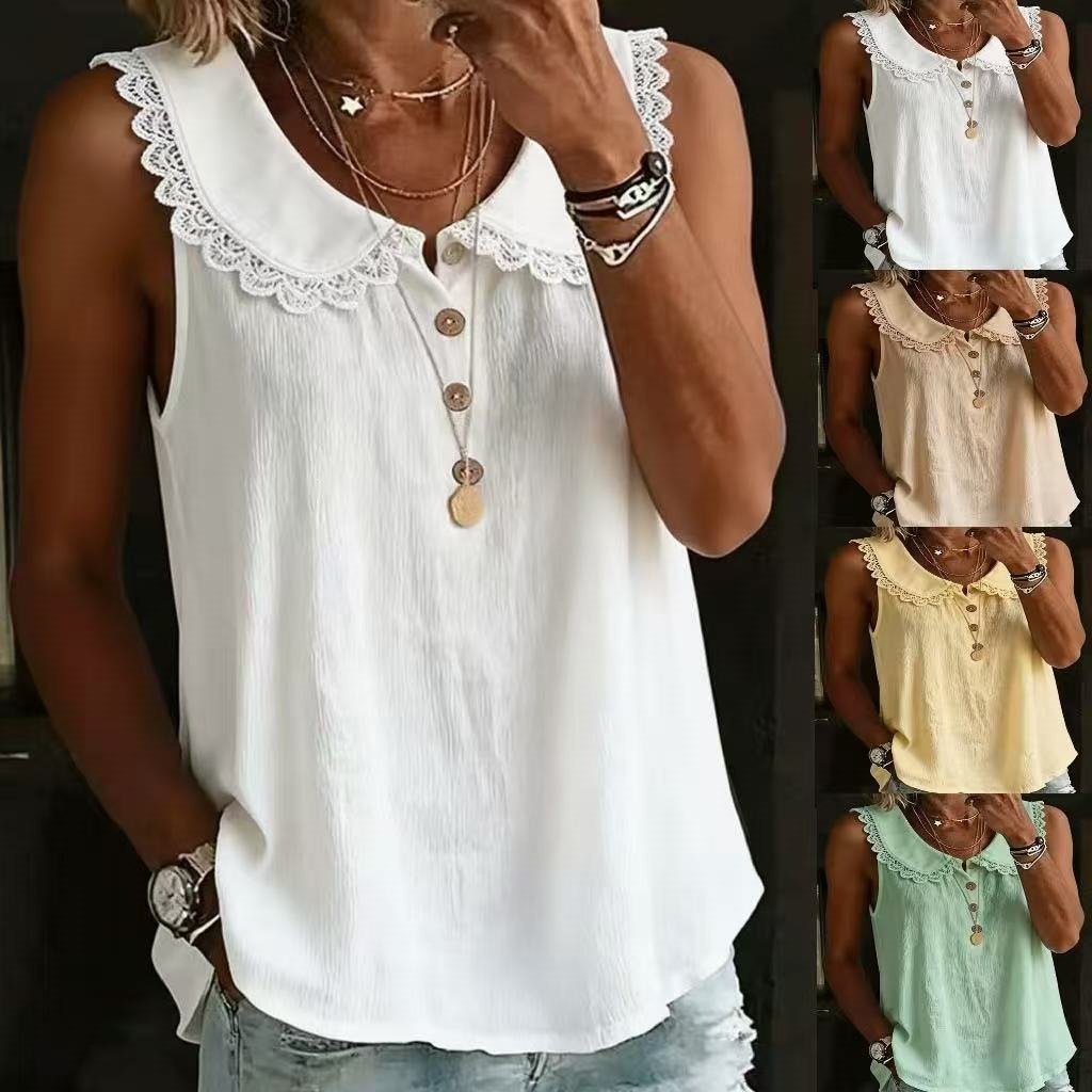 Shirt Camp Collar - Blus Wanita Tanpa Lengan Model Kerah
