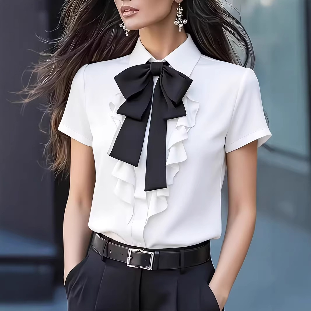 Shirt Camp Collar - Kemeja Wanita Lengan Pendek dengan Pita
