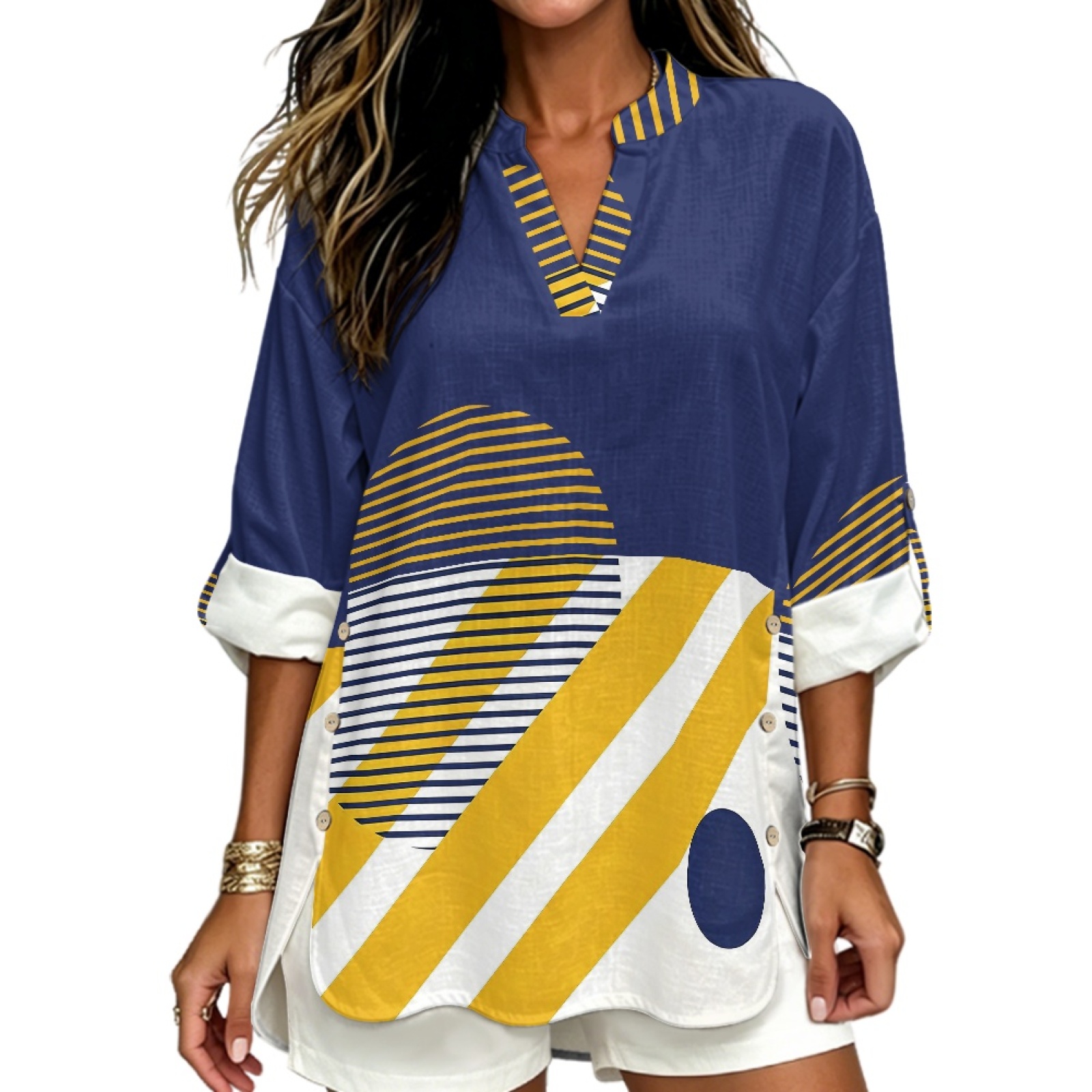 Linen Shirt Breathable - INSTANTARTS Kemeja Linen Wanita Kerah V
