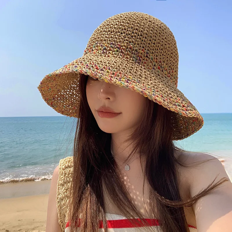 Bucket Hat Straw - Topi matahari musim panas untuk wanita,