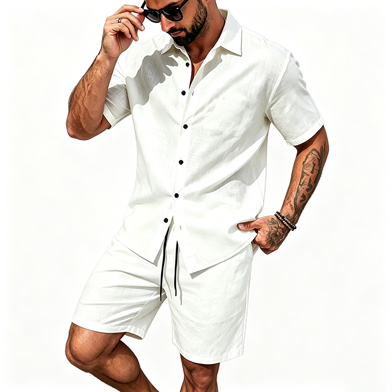 Pakaian Linen Pria Dua Potong  - Linen Shirt Breathable ulasan dan harga