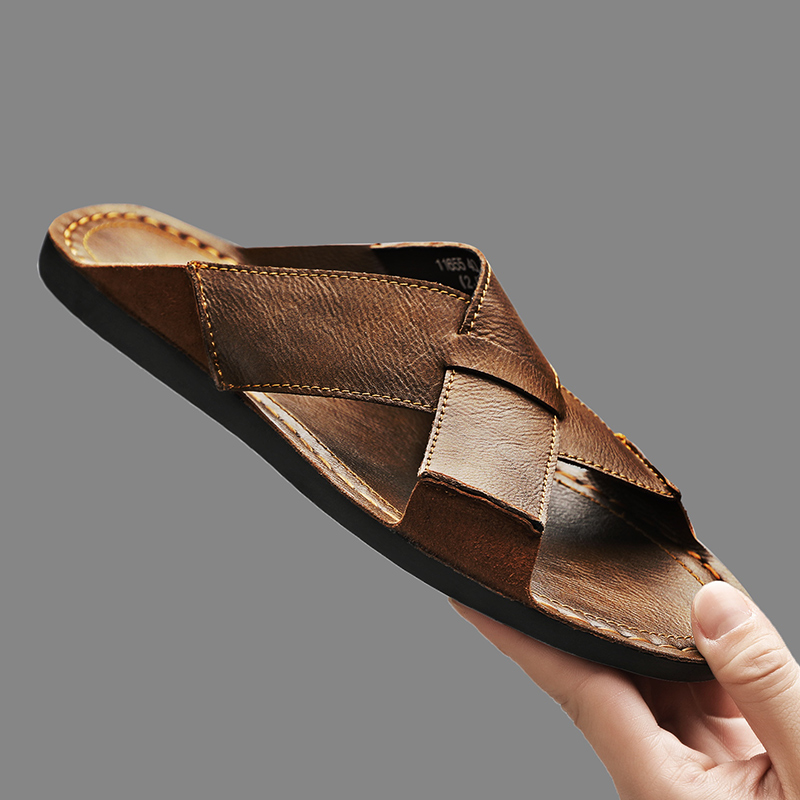 Sandal Pria Kulit Asli Fashion - Flip Flop Leather Men ulasan dan harga