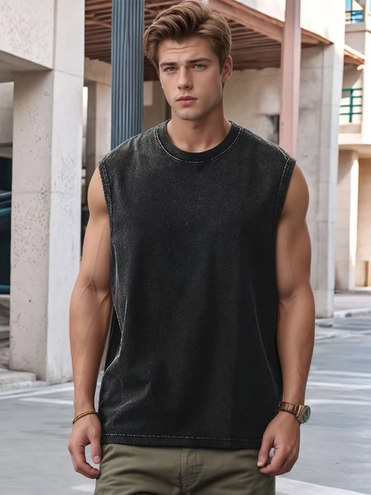 Tank Top Katun Cuci Pria Baru  - Tank Top Muscle ulasan dan harga