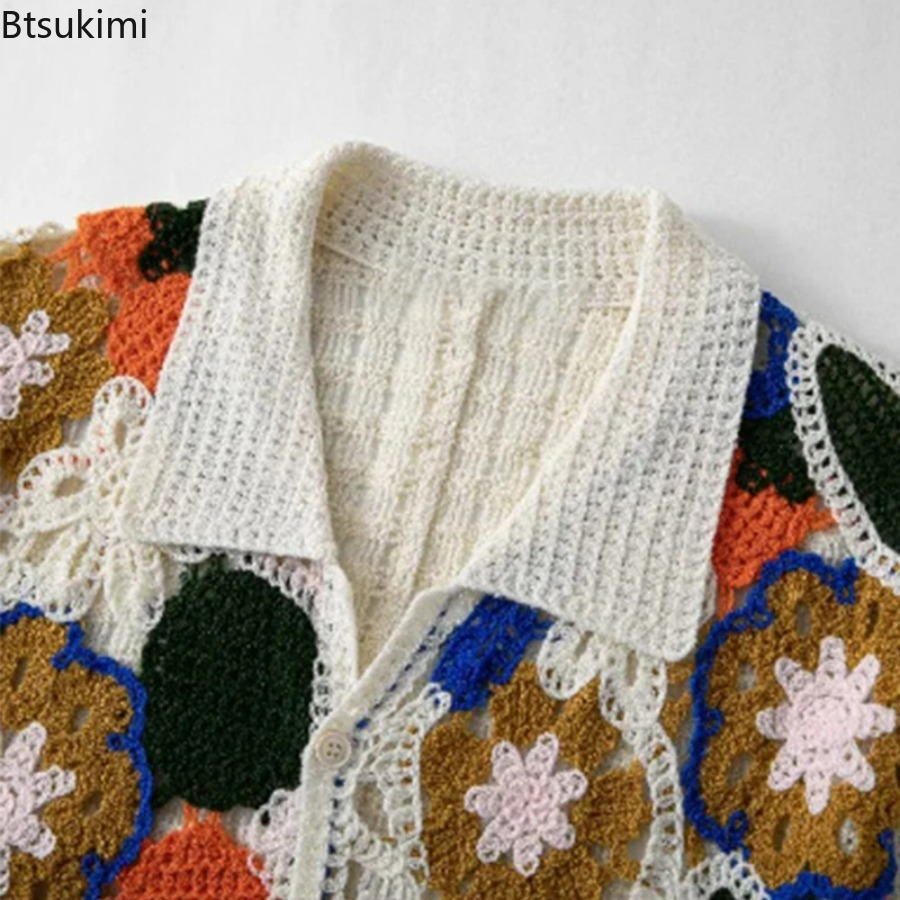 Kaos Polo Rajut Crochet Floral - Shirt Camp Collar ulasan dan harga
